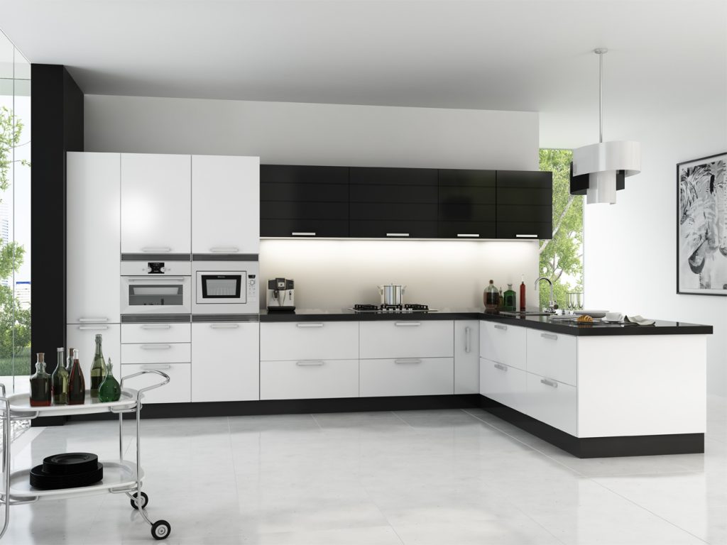 Muebles de cocina en gris y rojo con acabado lacado mate